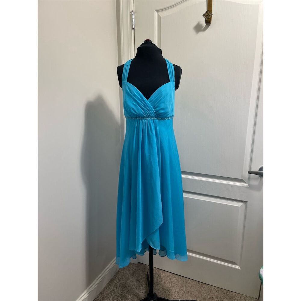 David's Bridal Women's Size 4 Blue High-Low Party Dress halter neck formal